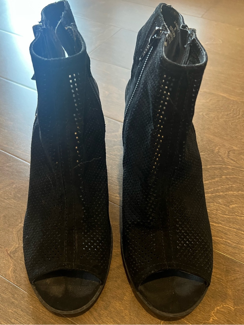 American Rag Black Suede Peep-Toe Ankle Booties
